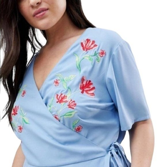 Asos Blue Floral Embroidered Wrap Peplum Top Size 18 NWT - Picture 10 of 10